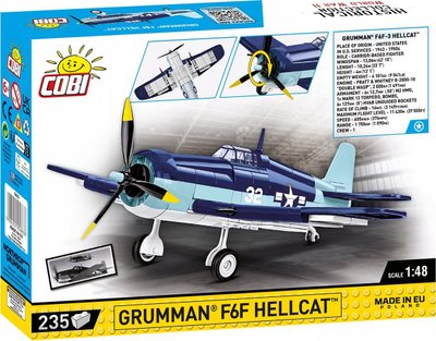 Set ndërtimi COBI Grumman F6F Hellcat 5883, 235 copë, avion luftarak, blu e bardhë