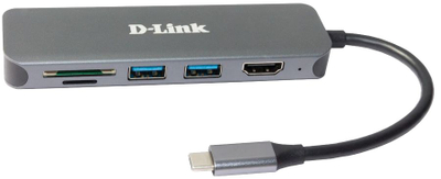 HUB USB C D-Link DUB-2327, 6 në 1, HDMI USB PD SD, gri