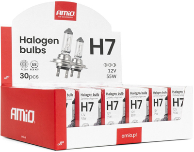 Set llamba halogjene AMiO H7, 12V 55W, filtër UV, 30 copë
