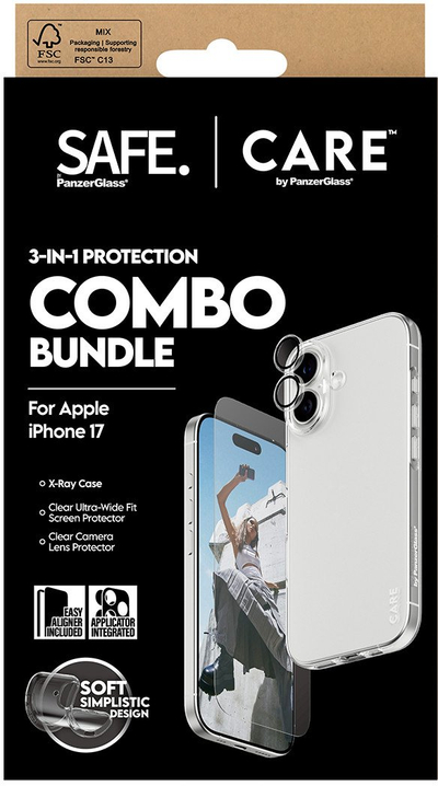 Paketë mbrojtëse SAFE by PanzerGlass 3 in 1, për iPhone 17, transparente