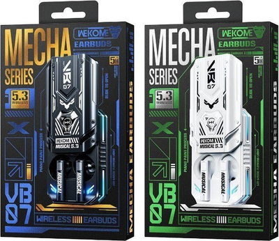 Kufje wireless Wekome VB07 Mecha, True Wireless, Bluetooth 5.3, të bardha
