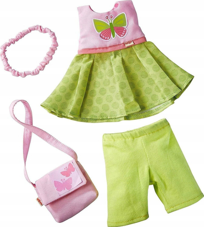 Veshje kukulle HABA Butterfly, set 4 pjesë, për kukulla 12 cm, rozë jeshile