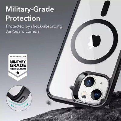 Mbrojtëse telefoni ESR Classic Hybrid HaloLock, MagSafe, për iPhone 14 Plus, e tejdukshme me kornizë të zezë
