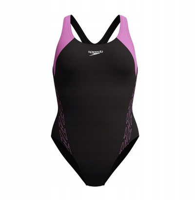 Kостим за капење Speedo HyberBoom Splice Racerback, за жени, црн со розова