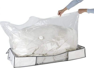 Kuti vakum nën shtrat WENKO Vacuum Soft Underbed Box, 105 cm, 70L, transparente bardh e gri