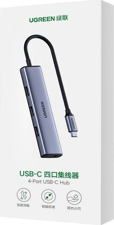 Hub USB C UGREEN me 4 porta, USB 3.0, Thunderbolt 3, gri metalik
