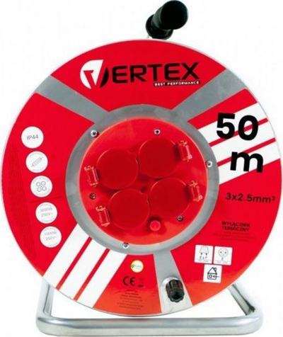 Zgjatës kabllor në bobinë Vertex PB50METAL, 50 m, 3x2.5 mm², i zi