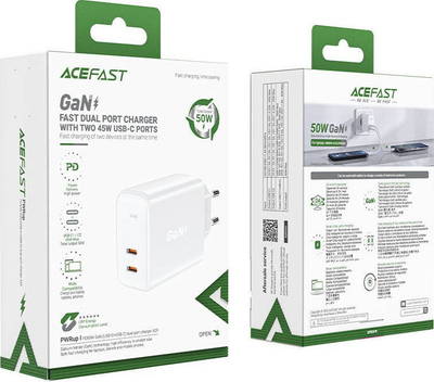 Karikues Acefast A29 GaN, 2x USB C, 50W, i bardhë