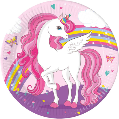 Pjata letre Procos Unicorn Rainbow Colours 93757, 23cm, set me 8 copë, shumëngjyrëshe