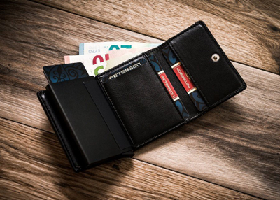 Portofol për burra Peterson, lëkurë natyrale, RFID Blocking, i zi