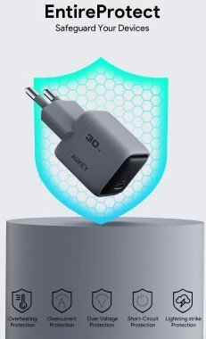Karikues aukey comet mini për rrjet, 30W, 1 portë, gri