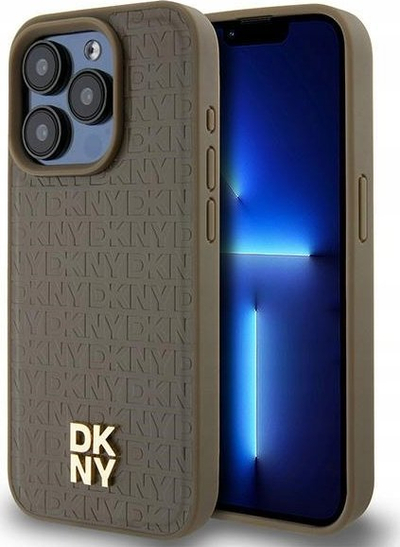 Маска за телефон DKNY DKHMP14LPSHRPSW за iPhone 14 Pro 6.1", тврдa маска од еко кожа, MagSafe, кафеава
