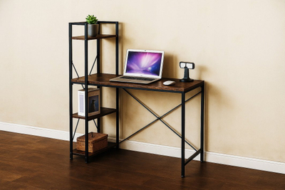 Tavolinë zyre Modern Loft School Desk, me rafte të integruara, dyshtresore, ngjyrë druri