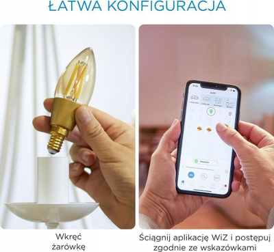 Llampë smart WiZ LED E14, 4.9W 25W, dritë e bardhë nga e ngrohtë në të ftohtë, transparente
