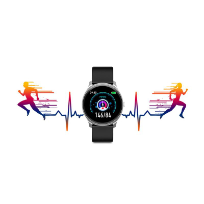Smartwatch G.Rossi SW010-13, ekran i rrumbullakët, rrip silikoni, i zi