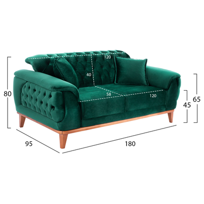 Kanape krevati Bennington HM3250.13, 2 vendëshe, 180x95x80 cm, jeshile e errët