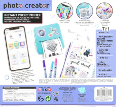 Printer xhepi Canal Toys Photo Creator, portativ, me aplikacion AI, blu