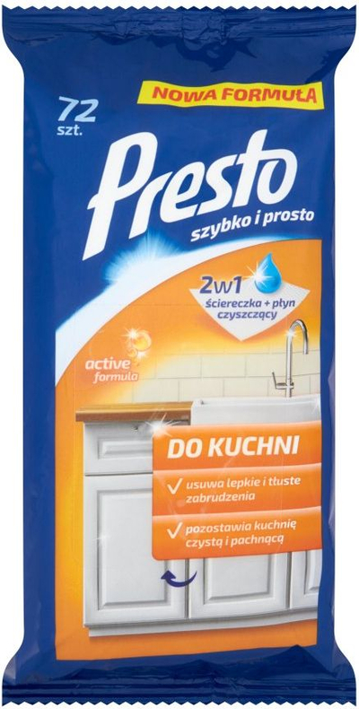 Palloma të lagura Presto për pastrimin e kuzhinës 72 copë, të bardhë