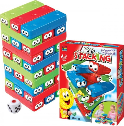 Loja tavoline Woopie Wobbling Tower, kullë me blloqe plastike, për kalamaj 4+, me ngjyra nga të gjitha