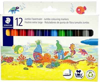 Set shkumsa Staedtler Jumbo me majë fibre, 12 copë, shumëngjyrëshe