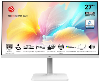 Monitor MSI Modern MD272QXPW, 27", IPS, QHD, 100Hz, 1ms, i bardhë