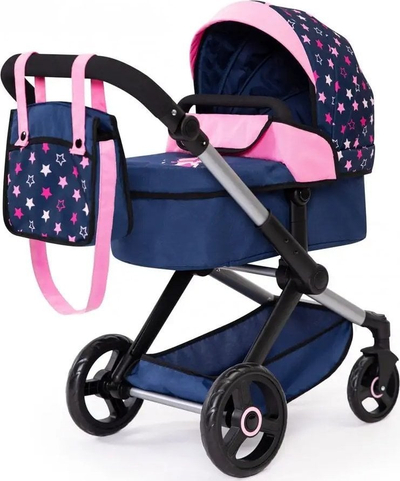 Karrocë kukllash Bayer XEO Deep, për kuklla deri 52 cm, me dorezë që rregullohet, blu rozë