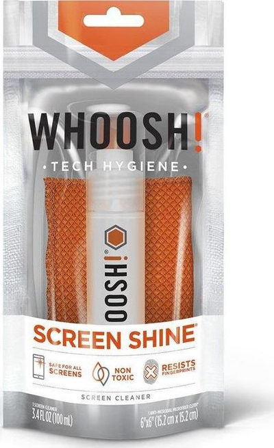 Solucion pastrimi për ekrane WHOOSH Screen Shine GO XL, 100ml, me leckë mikrofibër, portokalli