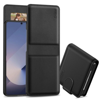 Këllëf-portofol Tech-Protect Wallet për Galaxy Z Flip 7, lëkurë eko, i zi