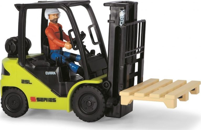 Lodër forklift Dickie Toys Clark, set me paletë dhe figurë, jeshile me të zezë