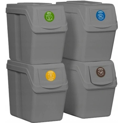 Set me shporta mbeturinash Prosperplast (ISWB20S4-405U), 4 shporta, 20 L, të hirta