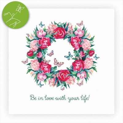 Kartolinë Cozywood Square Card Wedding Wreath, 15x15cm, me surprizë fluture, shumëngjyrëshe