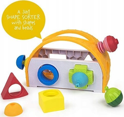 Lodër edukative Janod Lalaboom Shape Box, sorter formash 3 në 1, rruaza ndërtuese, shumëngjyrëshe