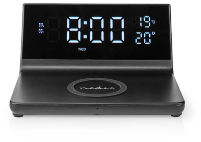 Orë alarmi Nedis CLWA011BK me karikues wireless Qi 15W, dalje USB A, e zezë