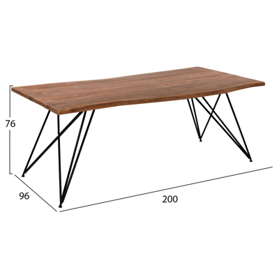 Tavolinë ngrënieje Rio HM8181.11, dru masiv akacie, 200x96x76 cm, kornizë metali e zezë