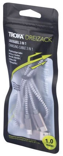 Kabëll karikues Troika DREIZACK 3 in 1, 1m, 5W, gri