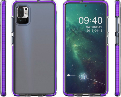 Mbrojtëse telefoni Spring Case për Xiaomi Poco M3 Pro / Redmi Note 10 5G, xhel TPU, e tejdukshme, me kornizë vjollcë