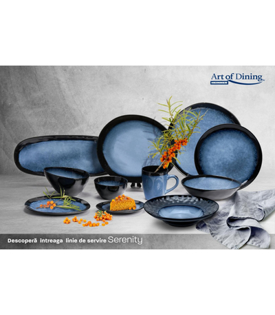 Pjatë ovale qeramike Heinner Serenity, 28 cm, blu e zezë