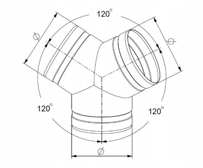 Trójnik ventilimi AWENTA TRY100, metalik 120°, 100 mm, i galvanizuar