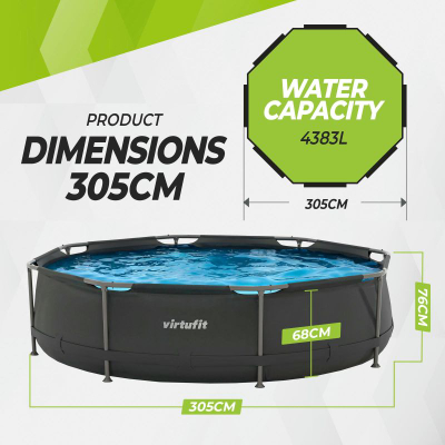 Pishinë me kornizë VirtuFit Round, Ø305 x 76 cm, me pompë filtri, ngjyrë antracit