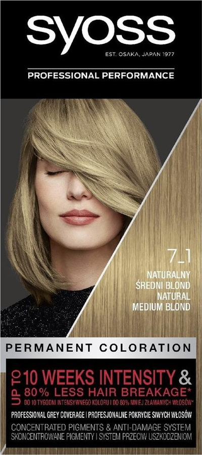 Bojë për flokë Syoss Permanent Coloration 7_1, bionde natyrale mesatare, permanente