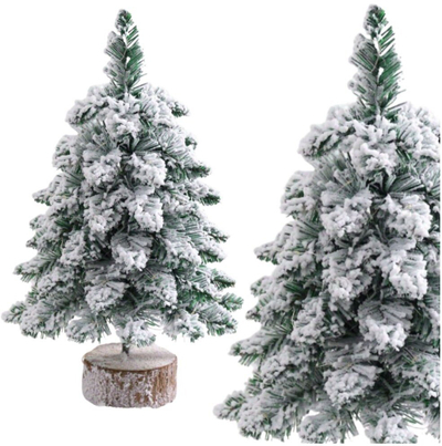 Pemë artificiale dekorative për Krishtlindje, 60cm, trung druri, efekt bore, jeshile