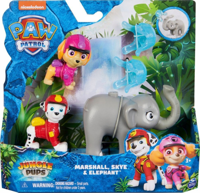 Set figurina lodrash Paw Patrol Jungle Pups Marshall Skye edhe elefant, 3 copë, gri edhe shumëngjyrëshe