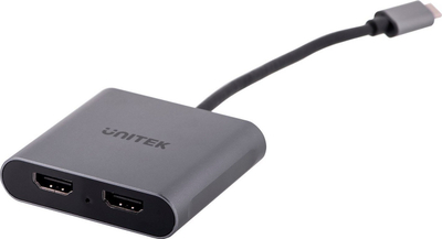 Adapter USB Unitek V1404B, USB C në 2x HDMI, 4K 60Hz, gri hapësinor