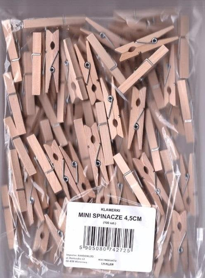Kapëse mini druri LearnHow, 4.5cm, 100 copë, natyrale