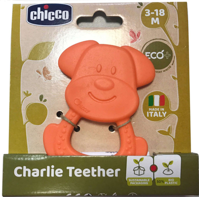 Играчка за никнење заби Chicco Eco Teether Dog, биопластика, 3m+, портокалова