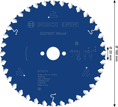 Teh sharrë rrethore Bosch Expert Wood, 160mm, 20mm, blu