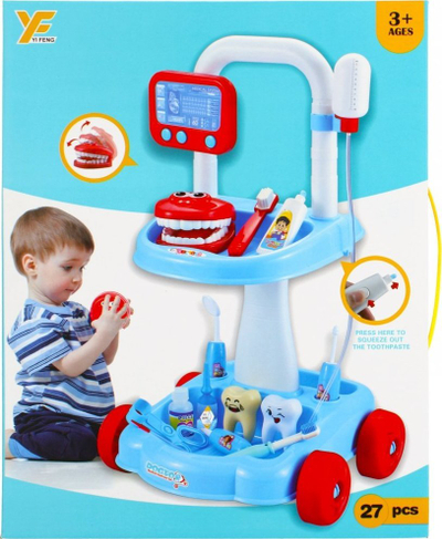 Lodër set dentisti MEGA CREATIVE 459494, 27 pjesë, karrocë, blu
