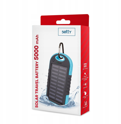 Powerbank diellor Setty Solar Travel Battery, 5000mAh, rezistent ndaj ujit, blu