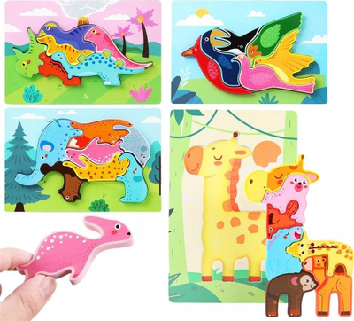 Puzzle druri Trifox Wooden Puzzle Animals, edukativ, shumëngjyrësh