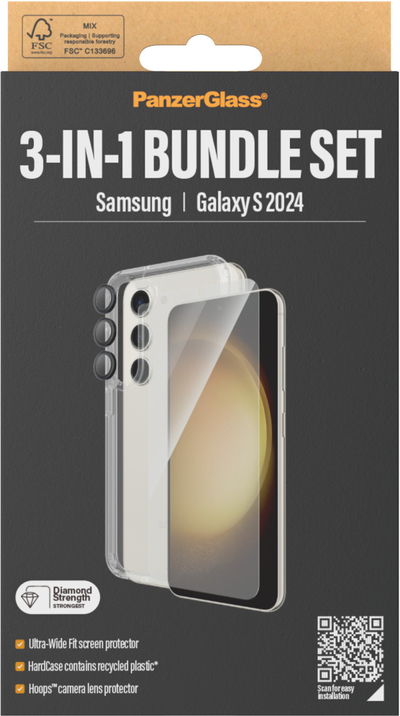Set mbrojtës PanzerGlass 3 në 1 për Samsung Galaxy S24, Ultra Wide Fit, transparent